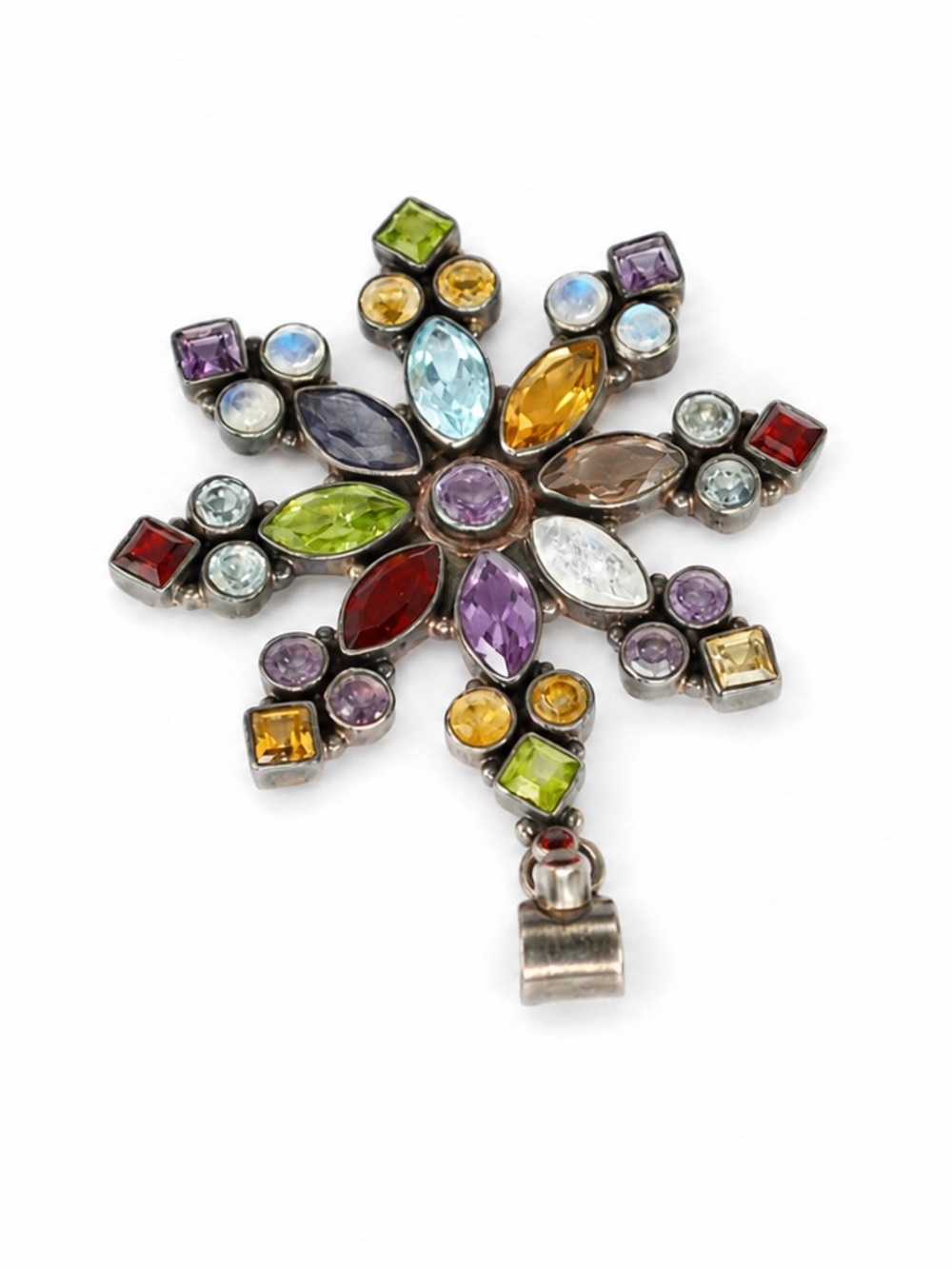 VTG NEW Art Deco Sterling Silver Multi Gemstone cluster pendant LG. Starburst - Picture 5 of 5